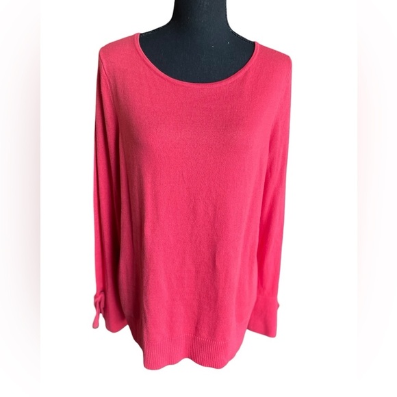 Talbots Pink/Coral Long Sleeve Sweater with Bow Accents at Wrists.  Size:L - Picture 1 of 9